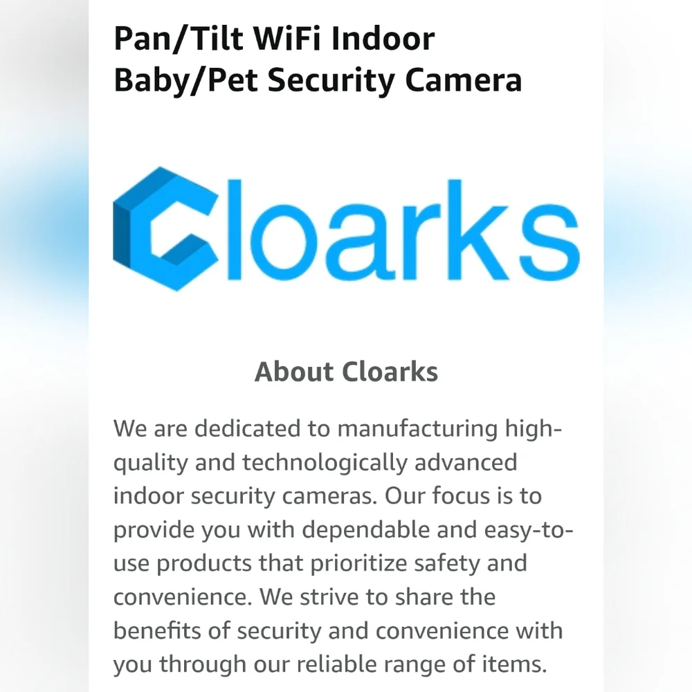 Cloarks 2K Pan/Tilt Security Camera, WiFi Indoor Camera New In Box
